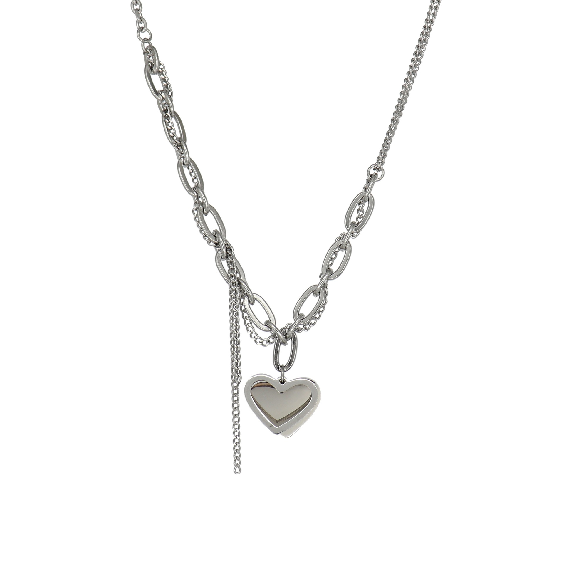 Vintage Tassel Heart Pendant Hollow Chain Titanium Steel Necklace Wholesale display picture 1