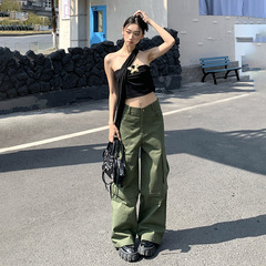 十三行·芸和鱼秋上新潮流可脱卸两穿军绿休闲阔腿多口袋工装裤女