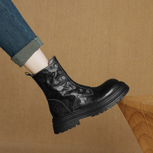 2025秋冬新款真皮短靴女英伦风马丁靴小个子厚底百搭机车靴