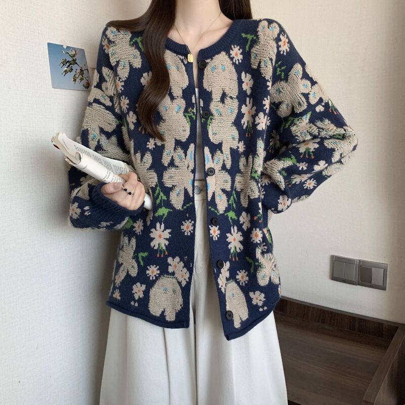 大码女装胖mm春秋新款2025开衫长袖花朵毛衣时尚宽松款毛衣针织衫|undefined