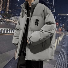 港风潮男棉服2025无帽款日系百搭棉袄时尚潮男宽松印花外套棉衣男