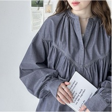 2024韩国东大门新款慵懒风宽松型灯笼袖单排扣长袖衬衣女