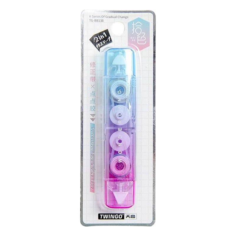 Cinta de corrección al por mayor de la fábrica de Tiangao Pegamento de punto cinta de corrección de dos en uno cinta de corrección portátil para estudiantes de color degradado