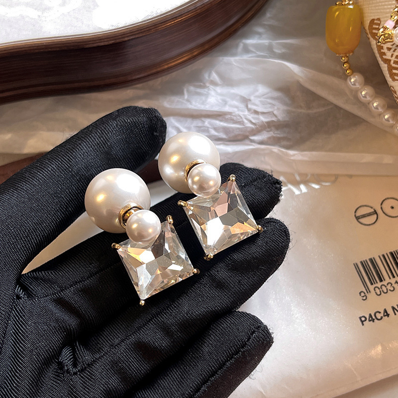 S925纯银针轻奢小众高级感S家珍珠耳钉女一款两戴超闪大水晶耳环|undefined