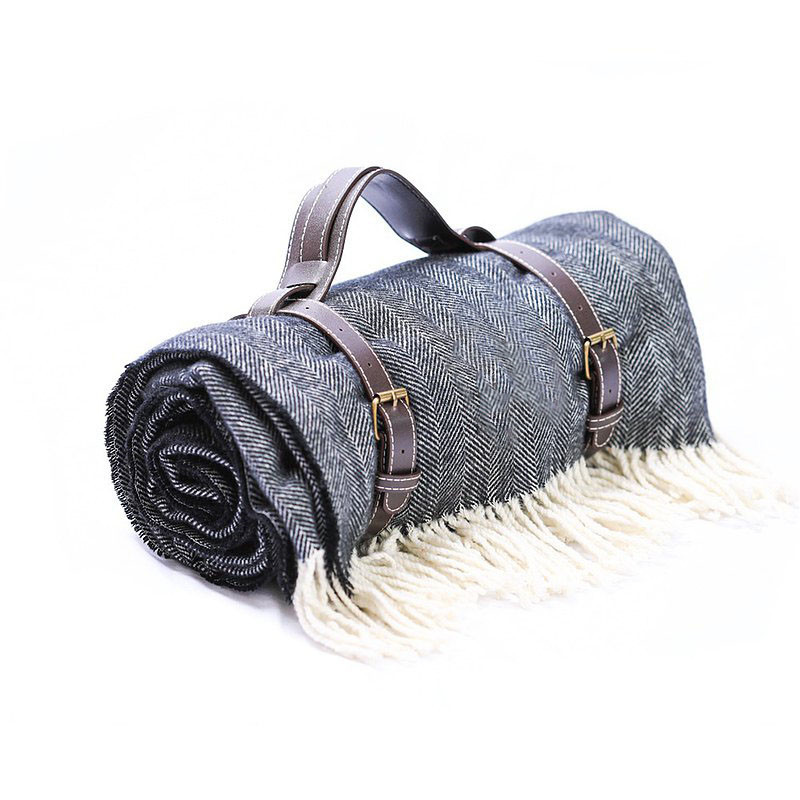 户外便携毛毯绑带 便携野餐垫瑜伽垫背带 皮革手拎野餐垫捆绑带