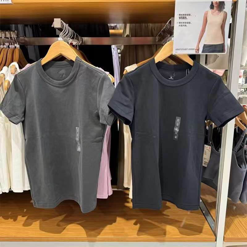 Japanese Single Summer Women's Clothing Foundation Solid Color Slim Fit Cotton Crewneck Good Fit T All-match Short-sleeved T-shirt Women's 465754