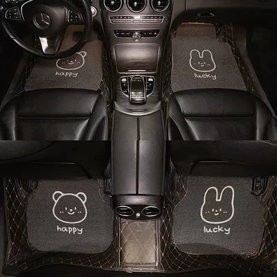 Avtomobil döşəmə paspasları: mat black and white checkerboard - lucky-rabbit-front-row-front-row-size-4560cm-rear-row-size-diameter-4550cm