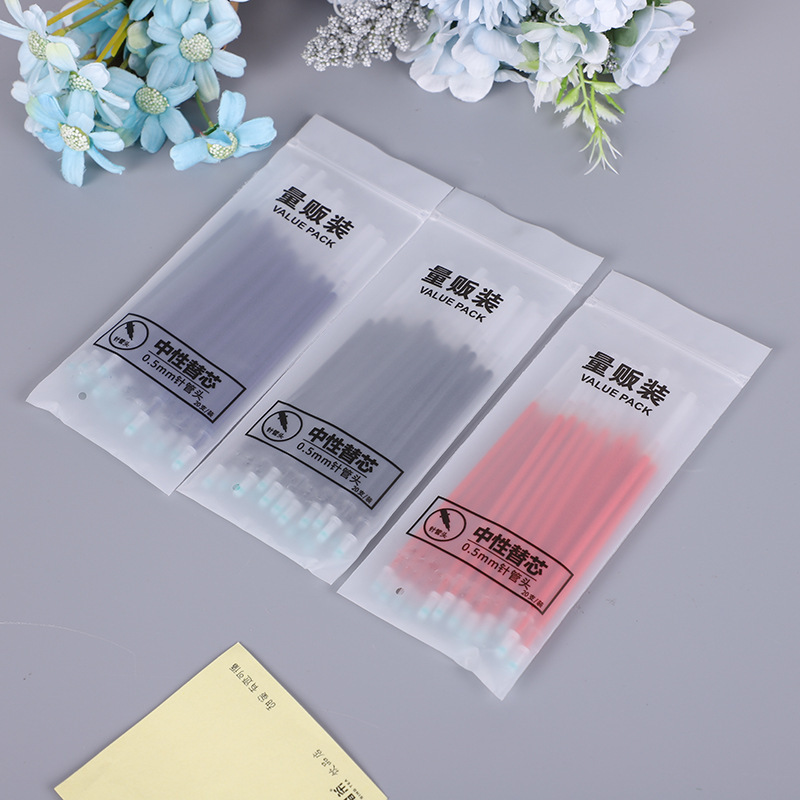 Student Exam Gel Pen Refill 20 Bags Carbon Signature Pen Refill 0.5mm Full Needle Tube Bullet Tip Refill