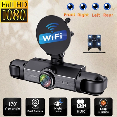 4-Lens 4-Channel High-Definition 1080P Car Dash Cam with Night Vision, Reversing Camera, Cardvr Parking Monitoring, Wifi (Driving recorder)