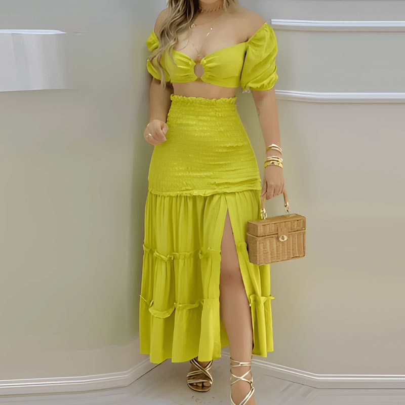 2026 New Spring Women's Clothing, Cross-Border European And American Fashion Outfit, INS Style Printed Slit Skirt Set_ecoleips.com