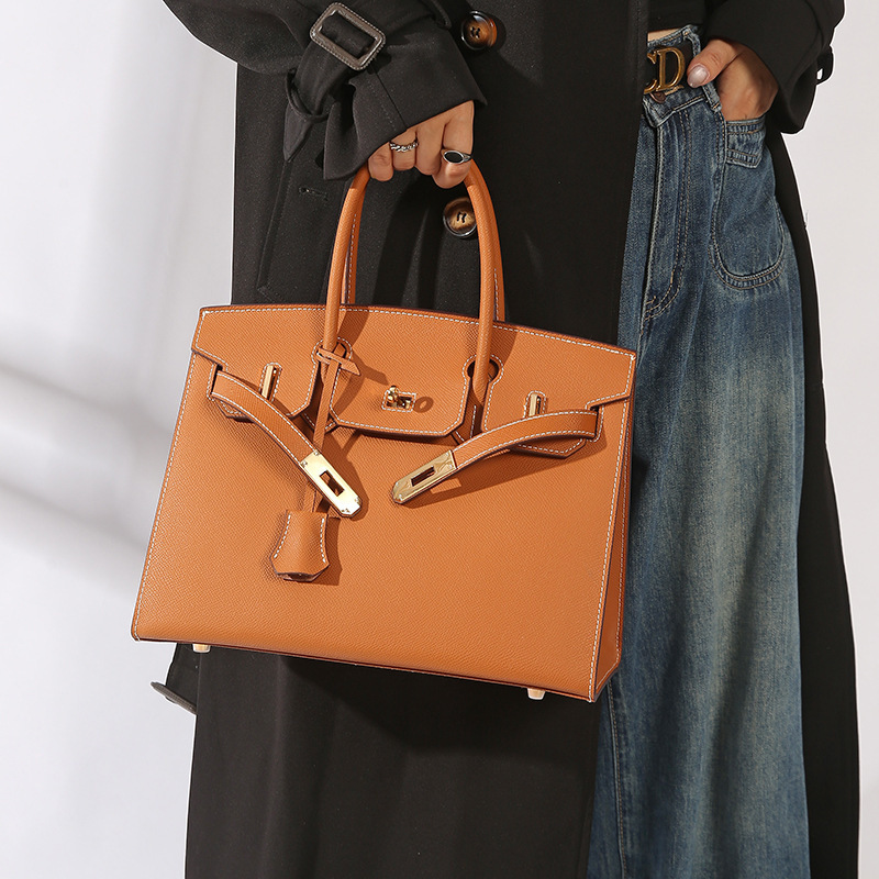 Cross-Border Popular Ep Palm Print Cowhide Outer Seam Platinum Bag, High-End Fashion Genuine Leather Women's Bag, Versatile Handbag