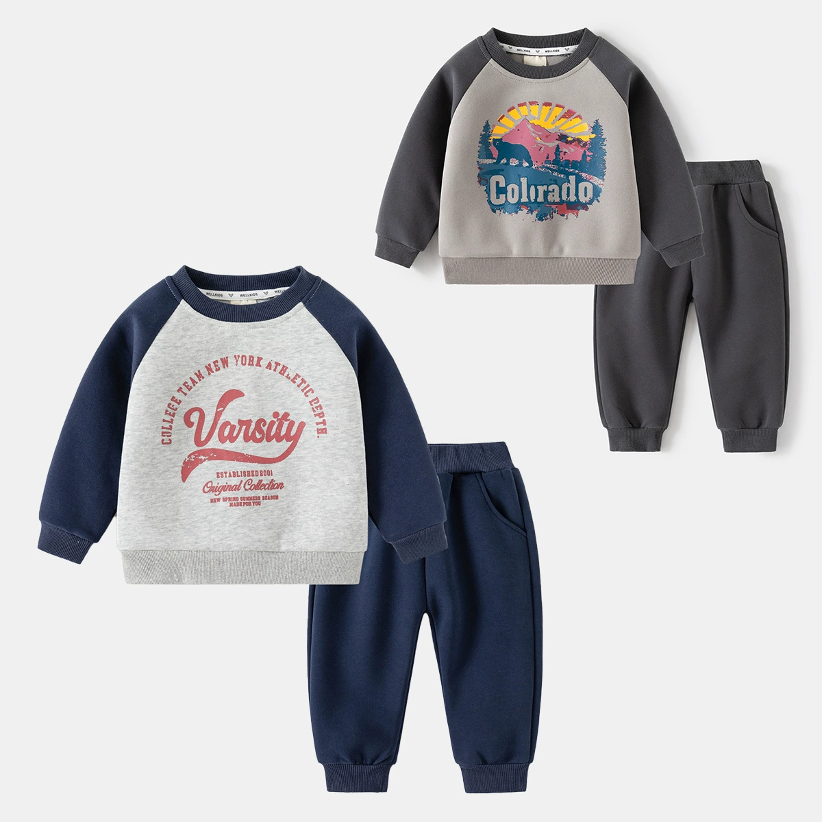 Осенний костюм для мальчиков 2024 новый ребенок мальчик красивый прилив крутой брюки свитера из двух частей детская одежда оптом