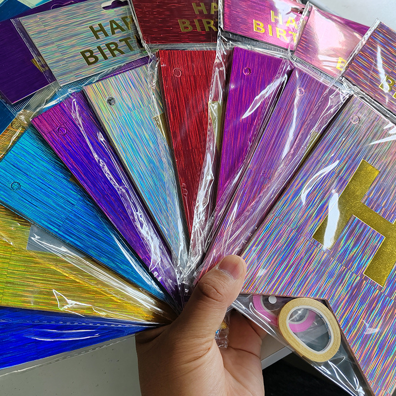 Cross-Border nuevo cepillado láser bronceado cola de pescado bandera colgante bandera tirando de la bandera de la decoración del partido tirando de la bandera fiesta de cumpleaños al por mayor