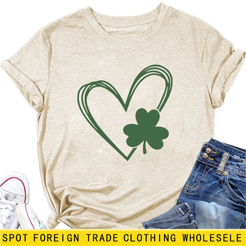 Clover ebay casual wholesale T-shirt round neck green fashion ladies short sleeve Amazon trend bottoming love