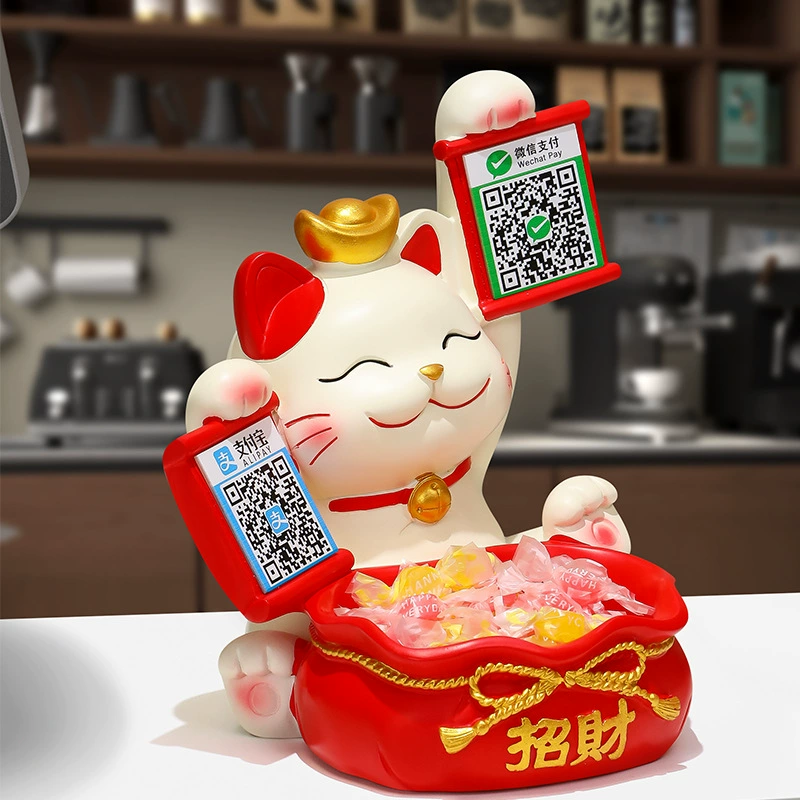 Удачный кот собирает деньги QR-код кассового магазина