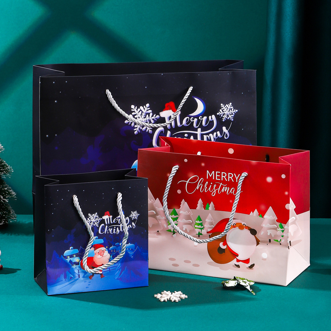 厂家直销现货批发圣诞节礼品袋简约风外贸平安夜礼物袋大号纸袋子