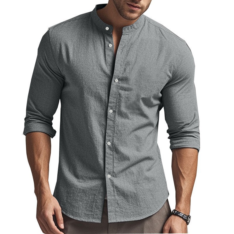 Nuevo otoño Amazon hombre camisa de botón de algodón de manga larga europea y americana TK gran tamaño camisa de lino de cuello Henry