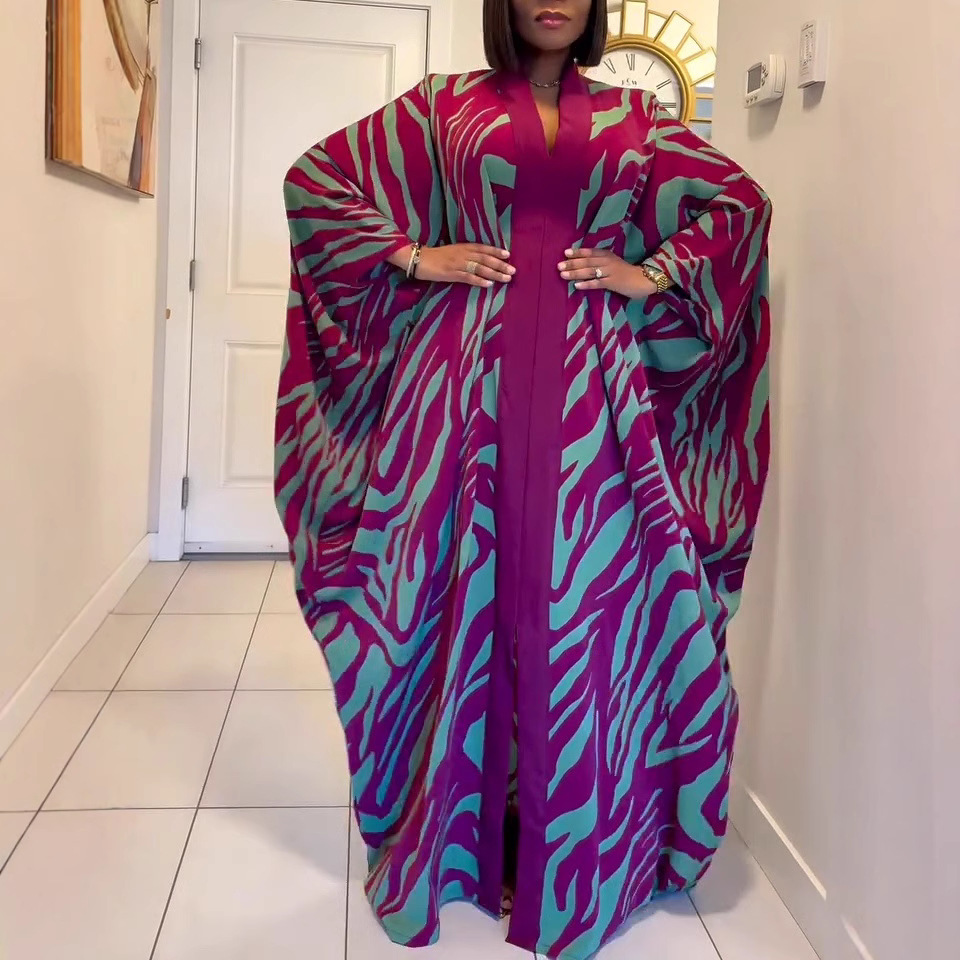 2025 New Cross-Border Vacation Beach Cape Cardigan 3D Digital Print Casual Middle Eastern Dubai Robe Women's Clothing_ecoleips.com