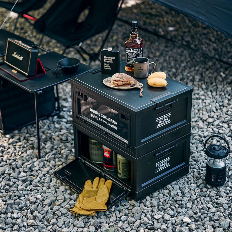 户外露营折叠箱汽车后备箱家用复古木盖便携收纳箱野营车载储物箱