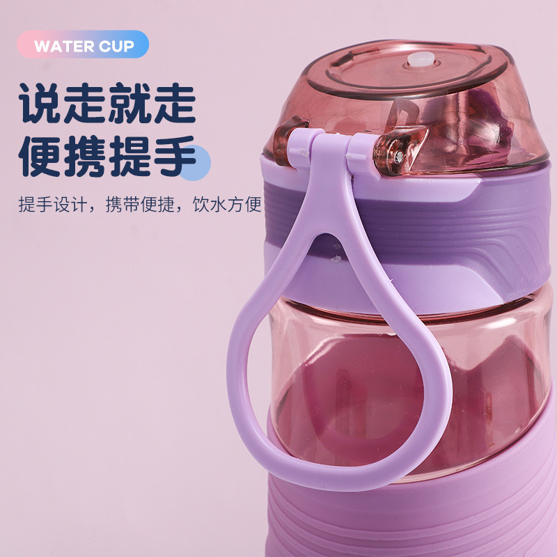 新款800ml手提水杯太空塑料防滑水杯戶外運動水杯彈跳蓋水杯