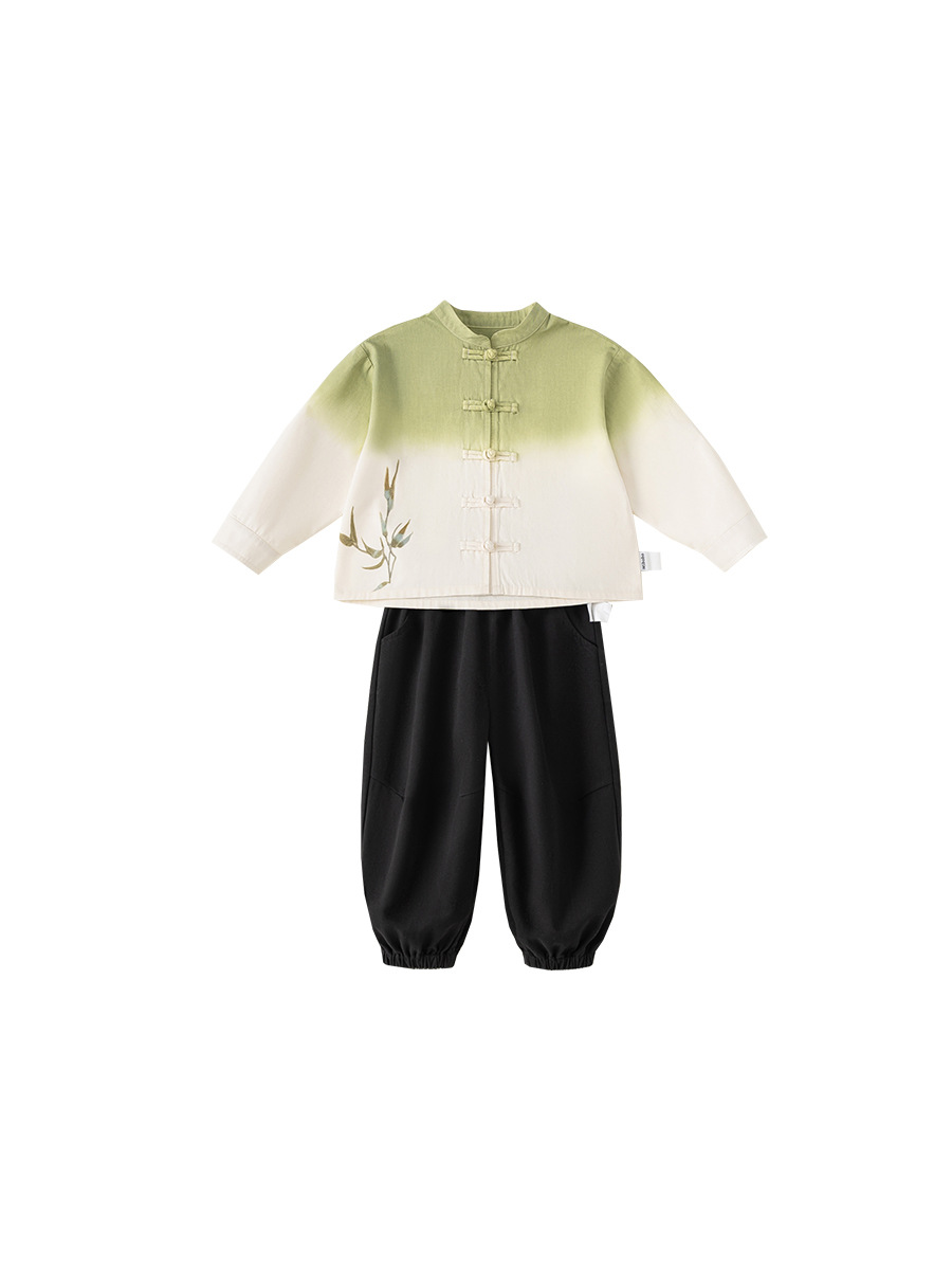 Yoobao ropa infantil para niños de otoño estilo nacional conjunto 2026 nueva camisa gradiente de hebilla de disco de color sólido pantalones de dos piezas image 6