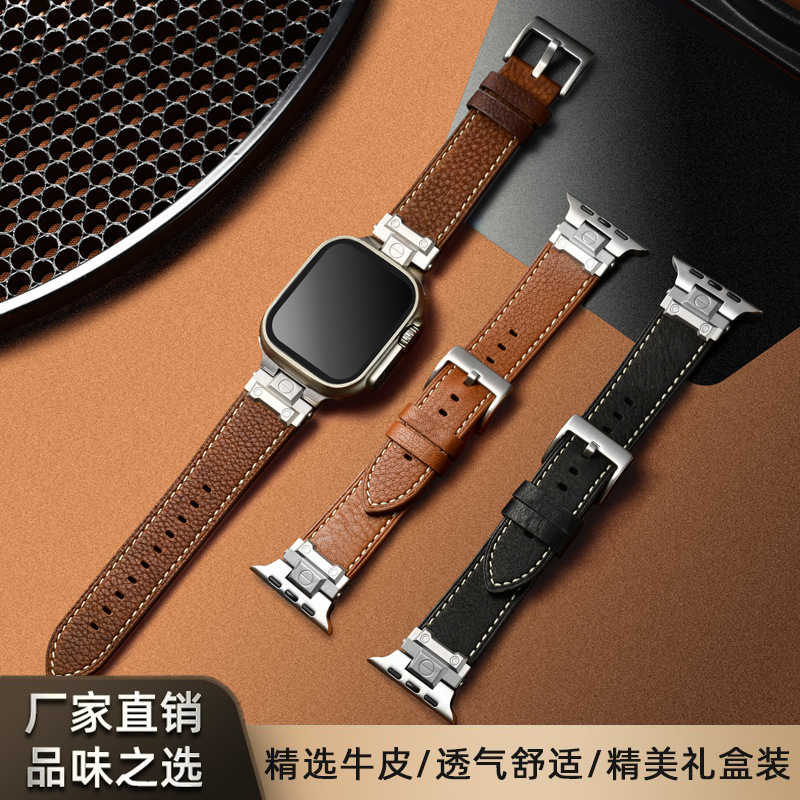 New suitable for apple ultra first layer leather watch with apple watch8/7/43 retro mechanical wind