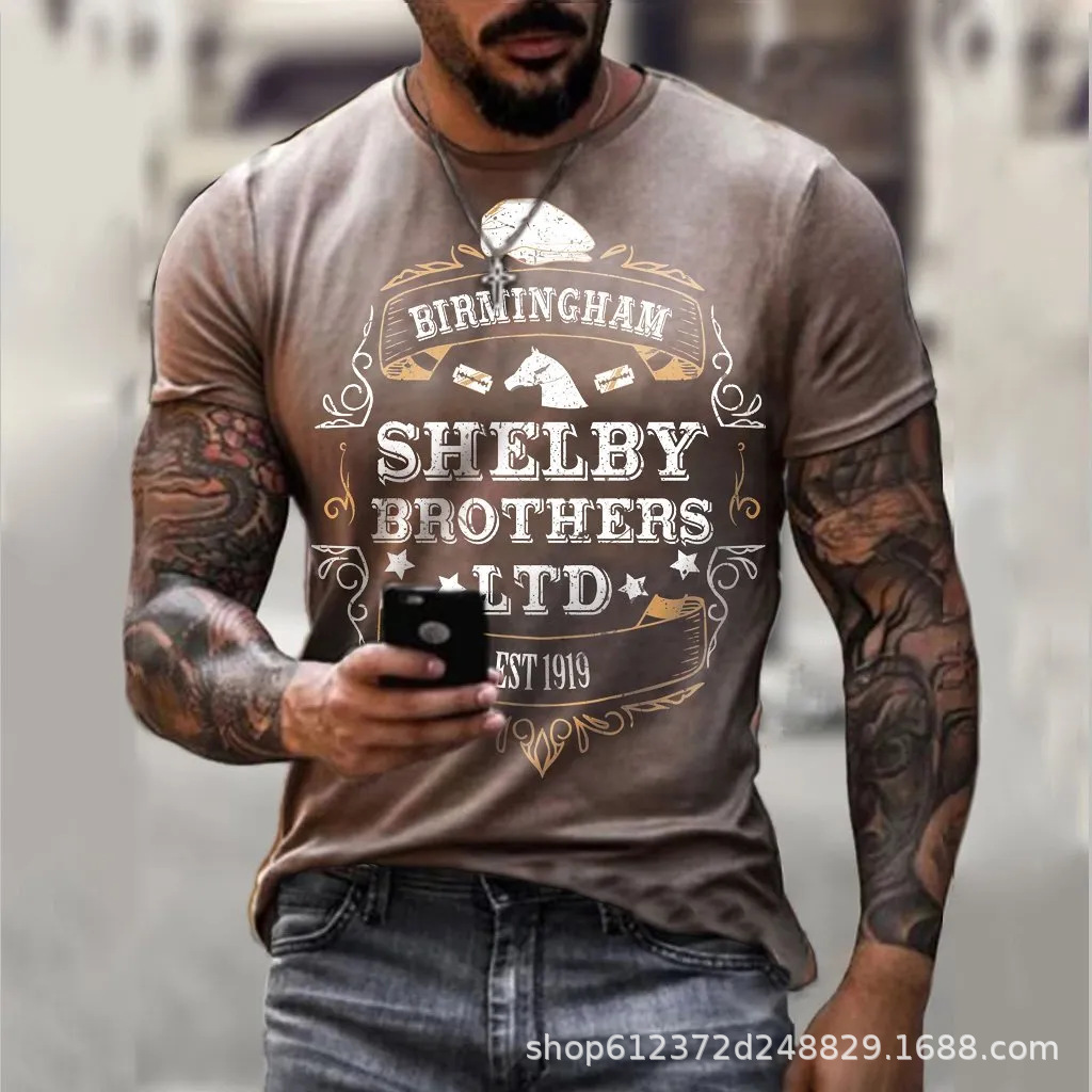 Fabricante de la fuente de los hombres de la camisa de manga corta de la calle Nueva Venta caliente de comercio electrónico transfronterizo camiseta impresa 3D arte flexible