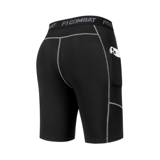 Sports fitness pants men's running tight elastic quick-drying pocket pants basketball training outdoor five points