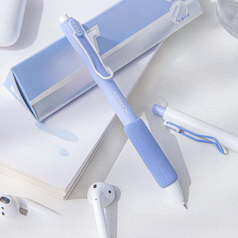 (2개) PLANWITH 스폰지 소프트 그립 펜, 바람 높은 색상 값 블랙 스무스 0.5MM 브러시 펜 젤 펜 세트
