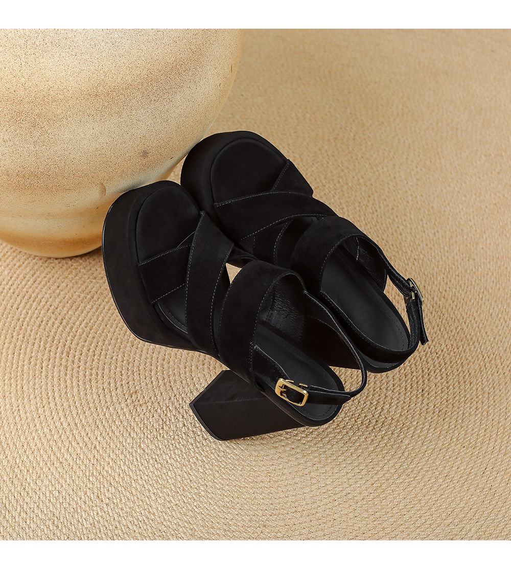 Sandal cao gót nữ hở mũi gót vuông 12 cm, quai ngang đế platform — màu đen, màu mơ chi tiết 15