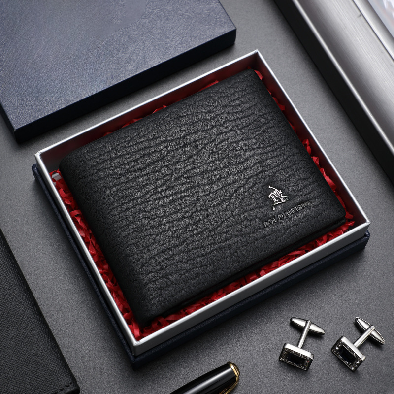 Official Paul Men's Wallet Short Top-Grain Leather Flip Wallet as a Birthday Gift for Boyfriend Genuine Leather Wallet Wholesale
