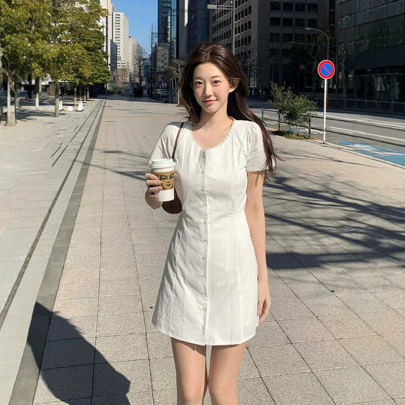 Now Available: Korean Designer Zae*O Lace Patchwork Short-Sleeve Dress, Korean-Style Women's Clothing, Waist-Cinching Buttoned Long Dress Now Available: Korean Designer Zae*O Lace Patchwork Short-Sleeve Dress, Korean-Style Women's Clothing, Waist-Cinching Buttoned Long Dress