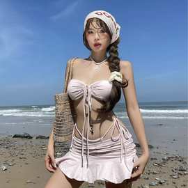 ins氛围感辣妹风淡粉色分体三点式性感裙式比基尼海岛度假泳衣女