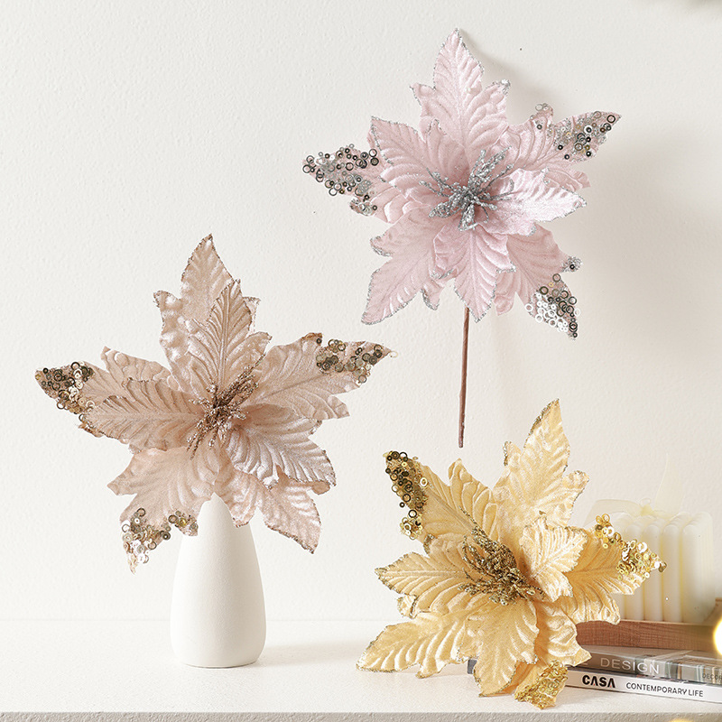 Flor Navidad Lentejuelas 25cm