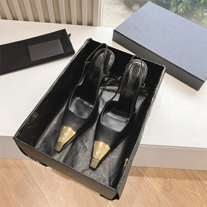 High-rise Internet-famous Patent Leather High-heeled Shoes with Golden Metal Baotou Stiletto Heel Pointed Rear Empty Single-layer Shoes for Women Super High Heels High-rise Internet-famous Patent Leather High-heeled Shoes with Golden Metal Baotou Stiletto Heel Pointed Rear Empty Single-layer Shoes for Women Super High Heels