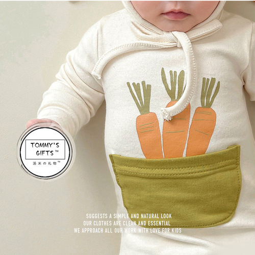 Ins style Korean style harem 2024 spring new cute carrot print rabbit shape baby onesie