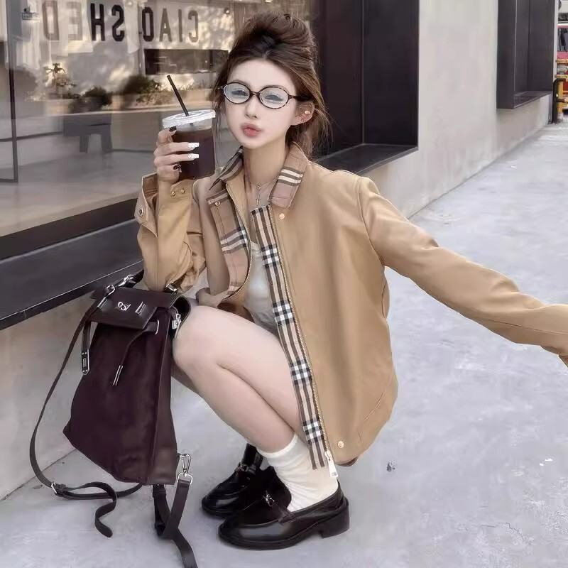 New autumn/winter collection: Tokyo Sunset khaki plaid trench coat jacket, women's short style, French chic top