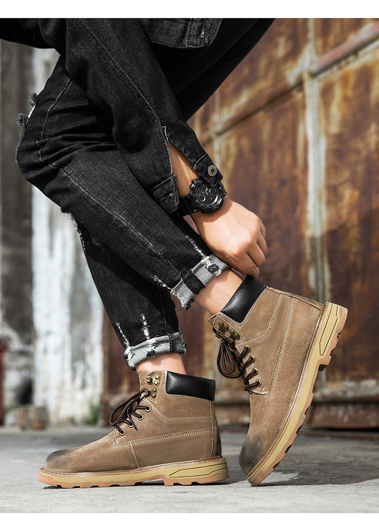 Ψηλές, μεγάλες κίτρινες μπότες, με στρώση κεφαλιού, δέρμα χοίρου, για υπαίθριες δραστηριότητες και ζεστά ανδρικά παπούτσια από κασμίρ_voghion.com