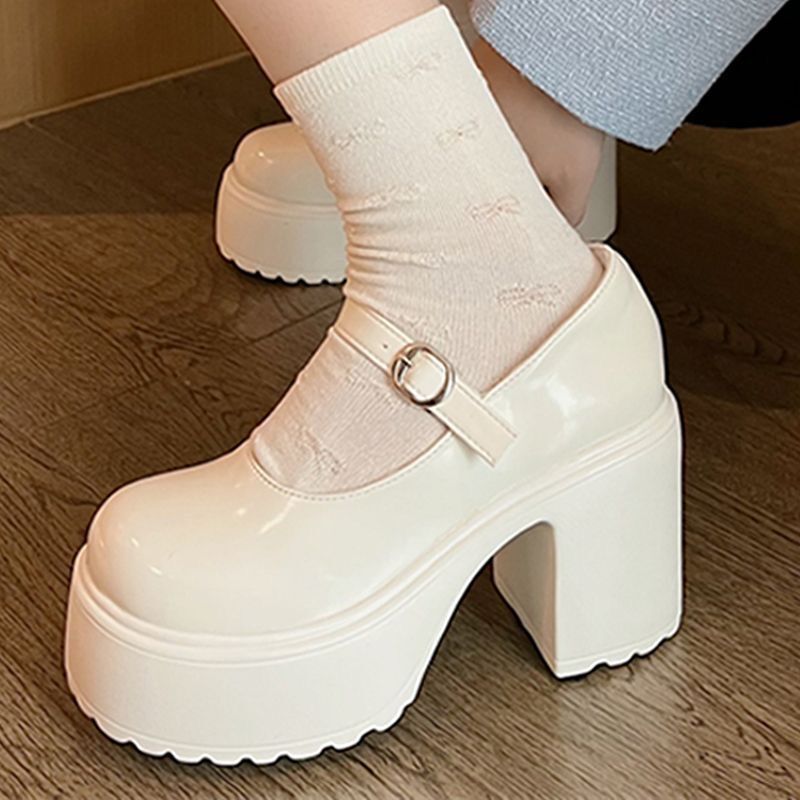 All-Match High Heels Women's 2023 Autumn New Japanese Style Dress Uniform British Academy Style Platform Bottom with White Socks