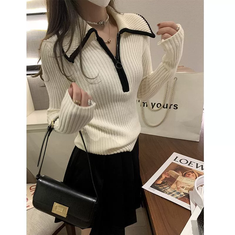 Женский облегающий свитер KANING с воротником-стойкой на молнии, новая модель осень-зима 2025, вязаный топ-база