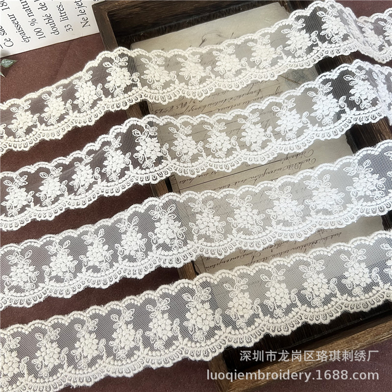 루오치 레이스 레이스 트림, 폭 4.5cm, 작은 꽃무늬, 양면 면사 자수, DIY 아동복 의류 부자재, 끈 장식