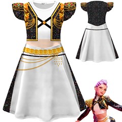 现货跨境 K-POP:猎魔女团 鲁米cos女童飞飞袖牛奶丝连衣裙26202