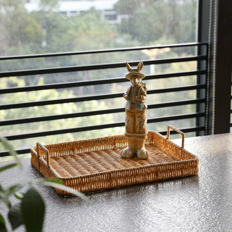 Tea tray, European‑style imitation vine woven serving tray, minimalist fruit plate, light coffee
