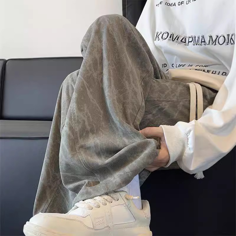 Tie-Dye Corduroy Pants for Men, Spring & Fall Straight-Leg Loose Wide-Leg Pants, American Heavyweight Casual Handsome Dirty Pants