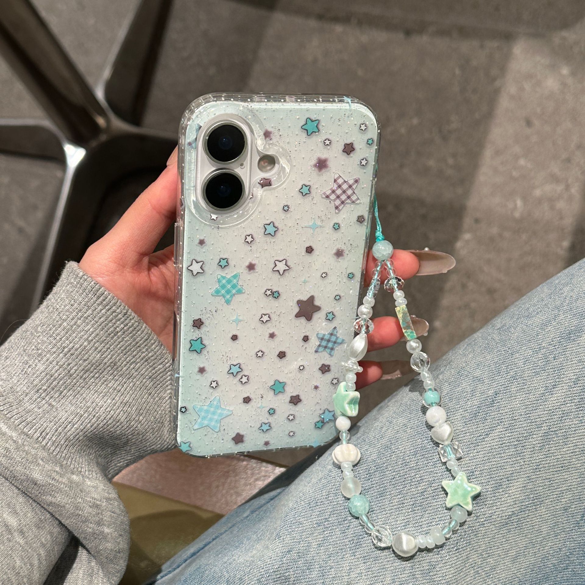 Brillante estrella de pantalla completa para Apple 15ProMax funda para teléfono móvil 16Pro cadena 14/13 pequeña fresca 16PM hembra