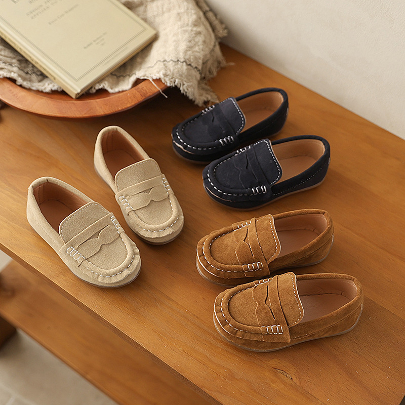 Boys' Beanie Shoes, Velvet Small Leather Shoes, Spring & Fall New Fashionable Soft Soles, Lazy Feet, British Style Children's Shoes, Casual Shoes