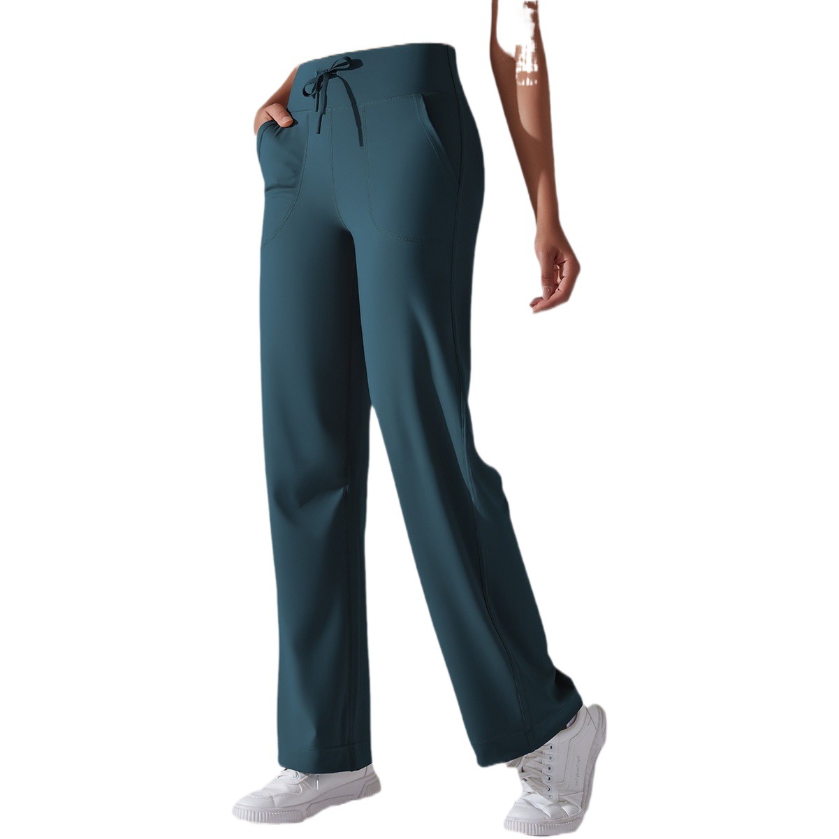 Nueva cepillado transpirable alta cintura stretch Loose casual bolsillo pierna ancha recortada pantalones running fitness yoga Leggings