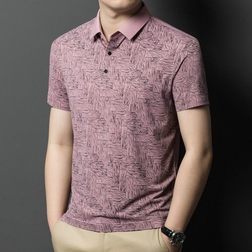 Summer Ice Silk Men's Short Sleeve High-End New Business Casual Collar Thin Breathable T-shirt