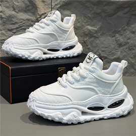 男鞋2025新款冬季皮面加绒保暖棉鞋软底气垫老爹鞋百搭小白鞋cds