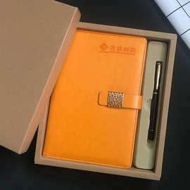 橙色笔记本复古扣记事本定 制logo印刷广告送礼套装定 做颜色办公